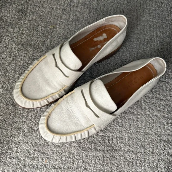 Rag & Bone White Leather Penny Loafers Size 39.5 Gathered Toe Stacked Heel Flats - Picture 2 of 9